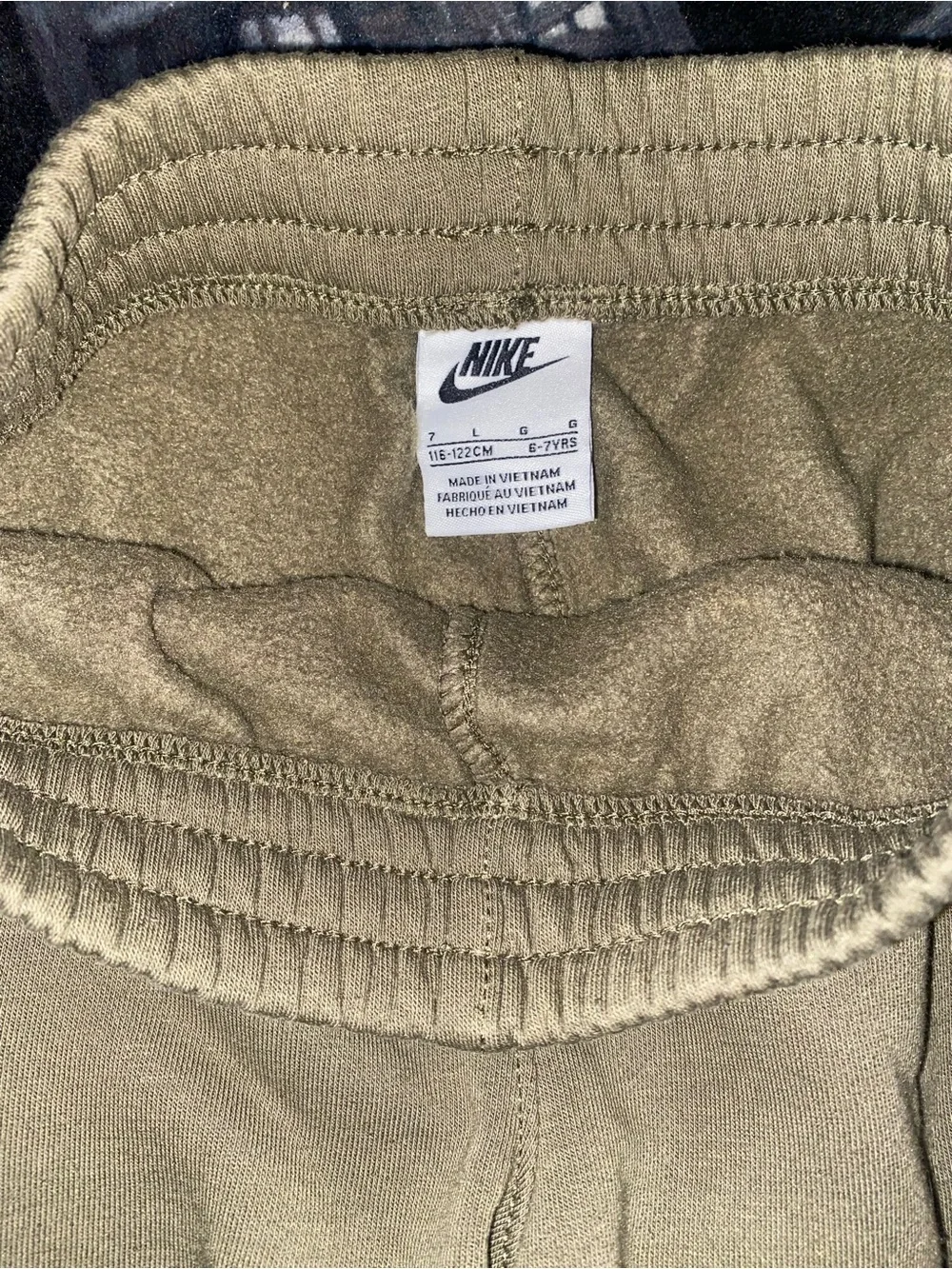 Nike Kids Olive Green Fleece Joggers with White Swoosh